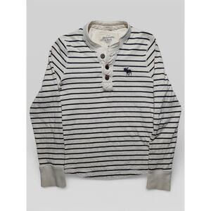 Abercrombie & Fitch Y2K Striped Muscle Fit Henley Shirt – Men’s Medium White